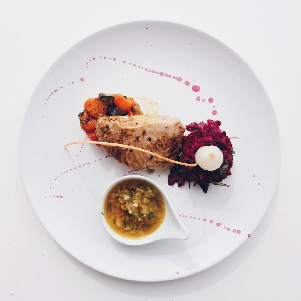 Artistic Chicken Fillet with Root Vegetables and Sauce